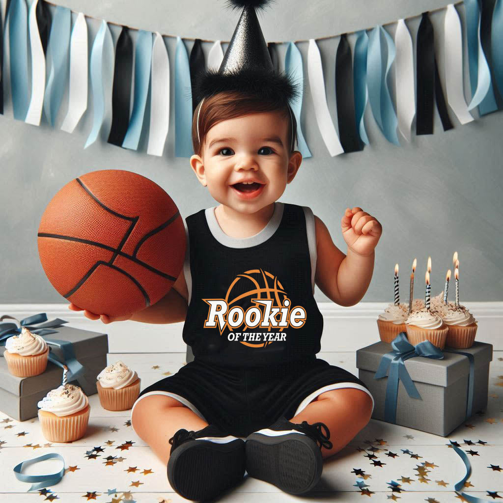 Personalized Rookie Of The Year Basketball Jersey, Custom Basketball Jersey and Shorts, Basketball Birthday Shirt, First Birthday Boy
