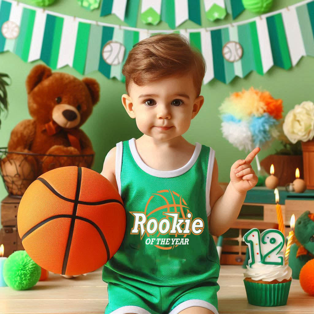 Personalized Rookie Of The Year Basketball Jersey, Custom Basketball Jersey and Shorts, Basketball Birthday Shirt, First Birthday Boy