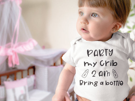 Party At My Crib 2am Bring A Bottle, Funny Baby Bodysuit, Expecting Mother To Be Gift, Cute Baby Shower Gift,