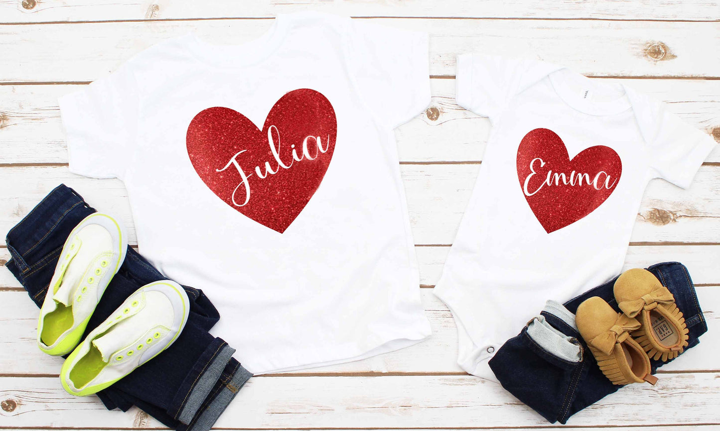 Girls Valentines Day Shirt, Personalized Valentine's T-shirt With Heart, Kid's Valentine T-shirt, Kid's Valentine's Gift, Glitter