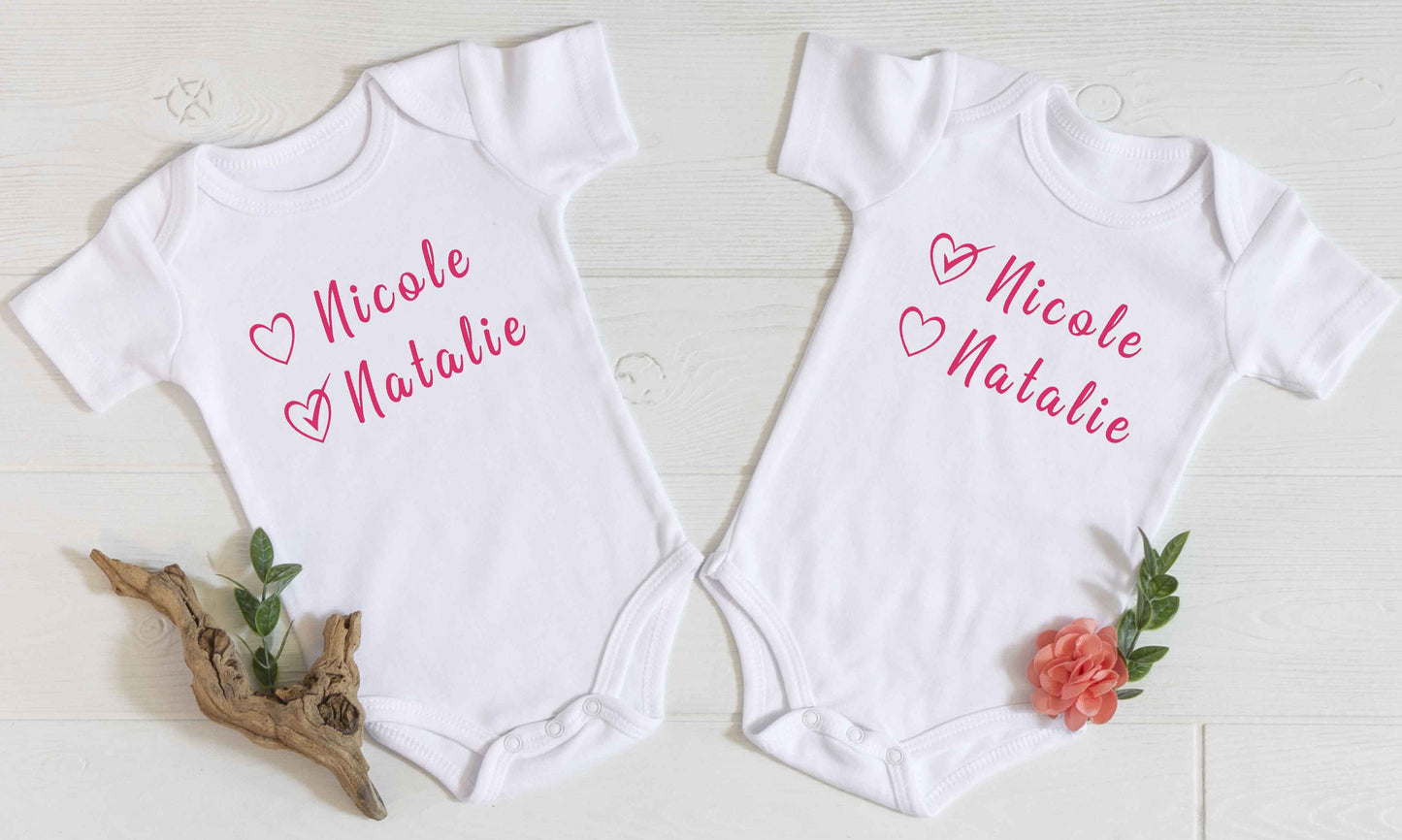 Twins Names Bodysuits, Matching Jumpers, Jumpers Twins Baby, Babies, Expecting Mother To Be Gift, Cute Baby Shower Gift, Baby Bodysuit