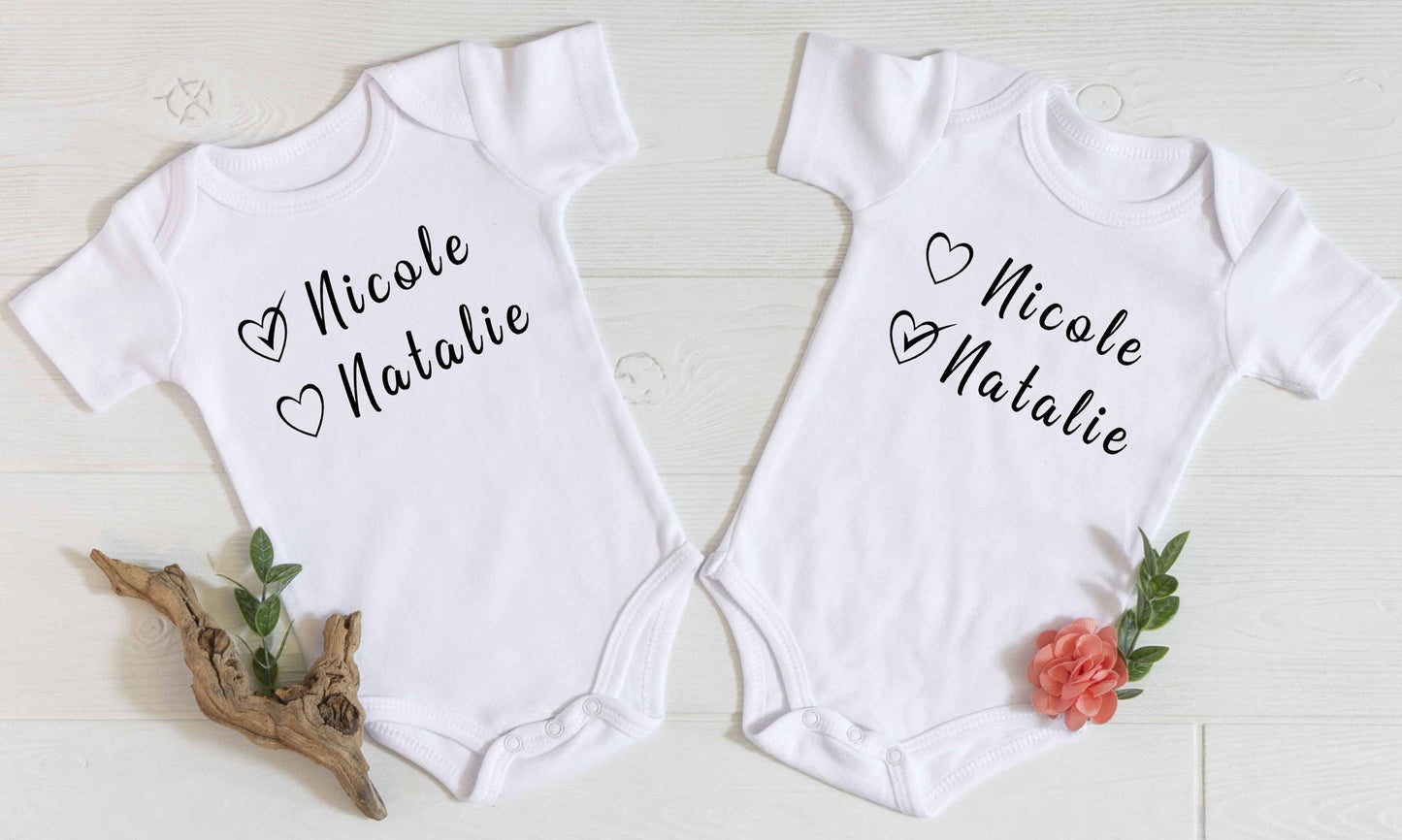Twins Names Bodysuits, Matching Jumpers, Jumpers Twins Baby, Babies, Expecting Mother To Be Gift, Cute Baby Shower Gift, Baby Bodysuit