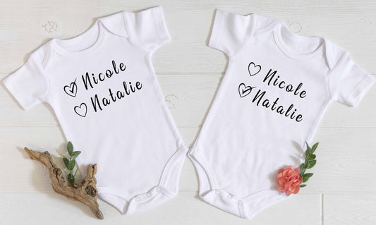 Twins Names Bodysuits, Matching Jumpers, Jumpers Twins Baby, Babies, Expecting Mother To Be Gift, Cute Baby Shower Gift, Baby Bodysuit