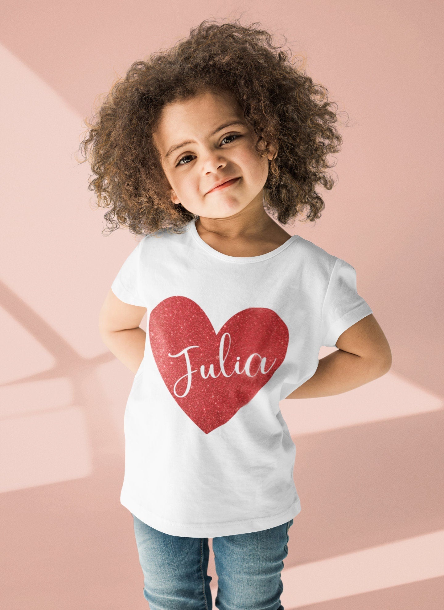 Girls Valentines Day Shirt, Personalized Valentine's T-shirt With Heart, Kid's Valentine T-shirt, Kid's Valentine's Gift, Glitter