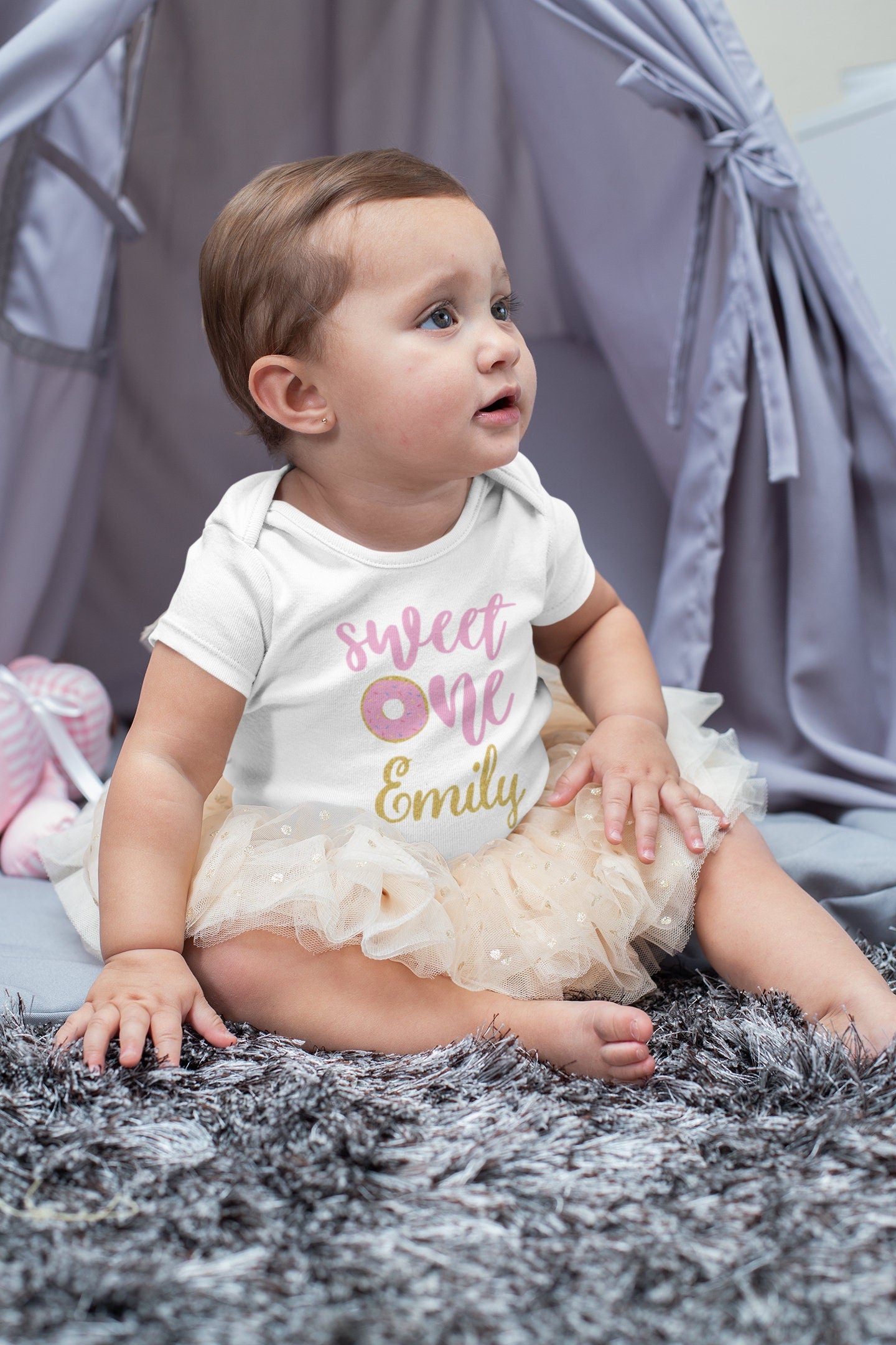 Sweet One Name with Glitter Gold, Baby Girl First Birthday Onesie® , First Birthday Shirt, 1st Birthday Outfit, One Birthday, Personalized