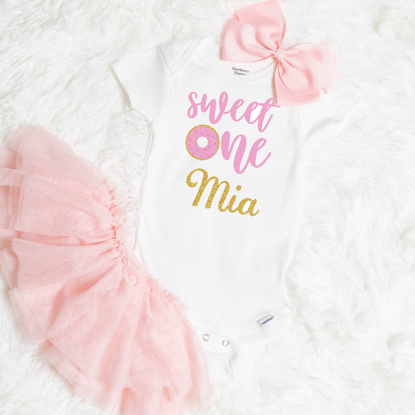Sweet One Name with Glitter Gold, Baby Girl First Birthday Onesie® , First Birthday Shirt, 1st Birthday Outfit, One Birthday, Personalized