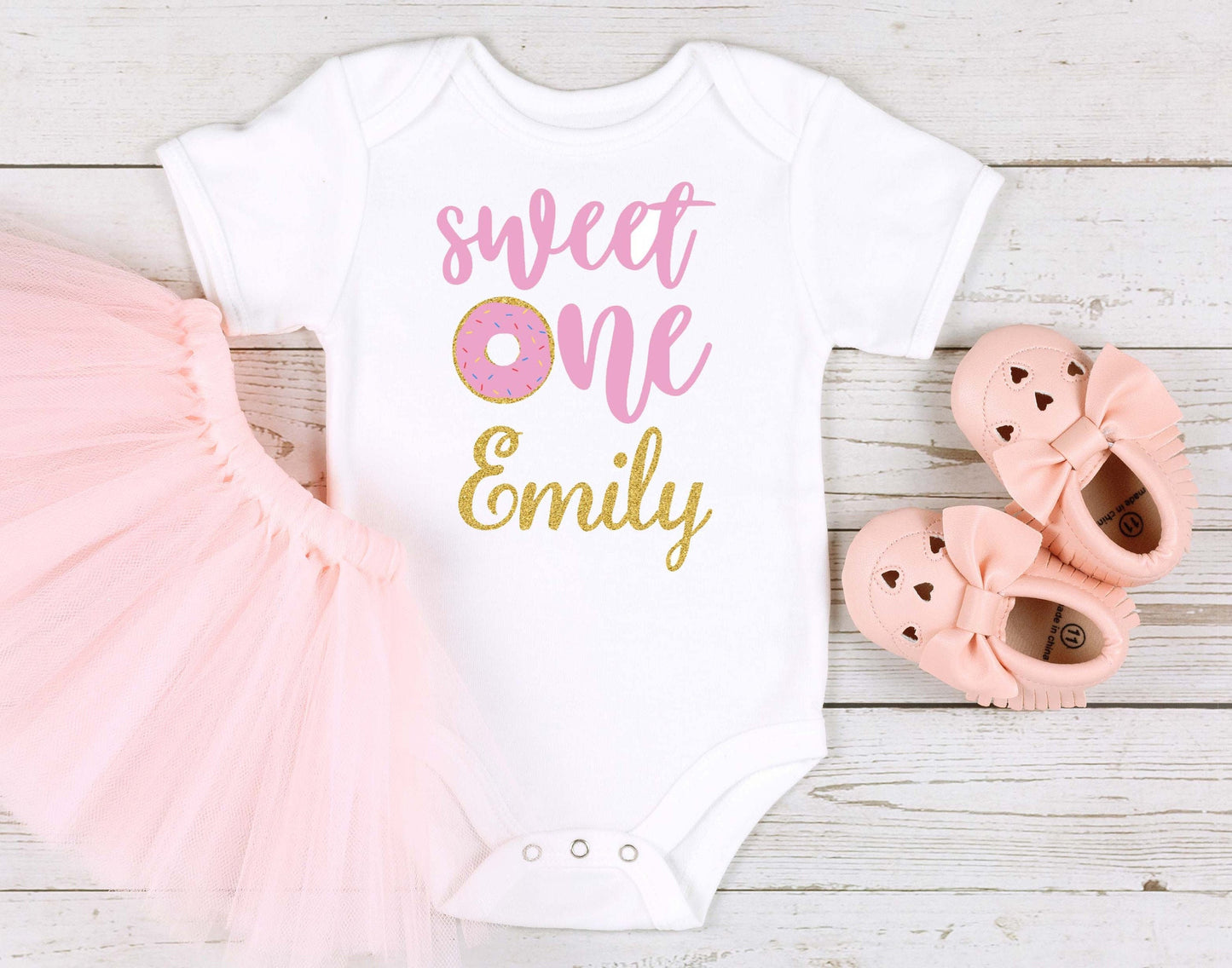 Sweet One Name with Glitter Gold, Baby Girl First Birthday Onesie® , First Birthday Shirt, 1st Birthday Outfit, One Birthday, Personalized