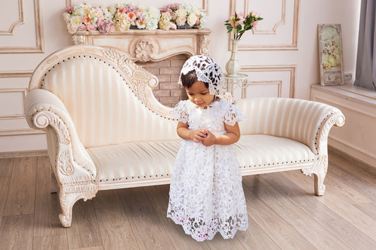 White Lace Baby Girl Dress, Baby Girl Cotton Dress, White Gown For Baby, Girls Baptism Dress, Newborn White Gown, Baby Girl Gift Ideas