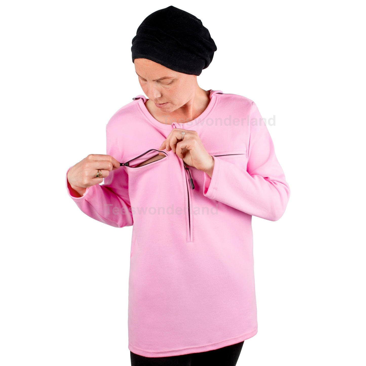 Adult Port / lV Access Shirt, Personalized Unisex Chemo Shirt, 5 Zipper Port Access, Chemo Shirt, Infusion Shirt, Breast Cancer, Custom