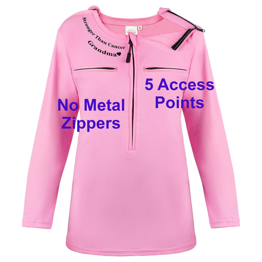 Adult Port / lV Access Shirt, Personalized Unisex Chemo Shirt, 5 Zipper Port Access, Chemo Shirt, Infusion Shirt, Breast Cancer, Custom