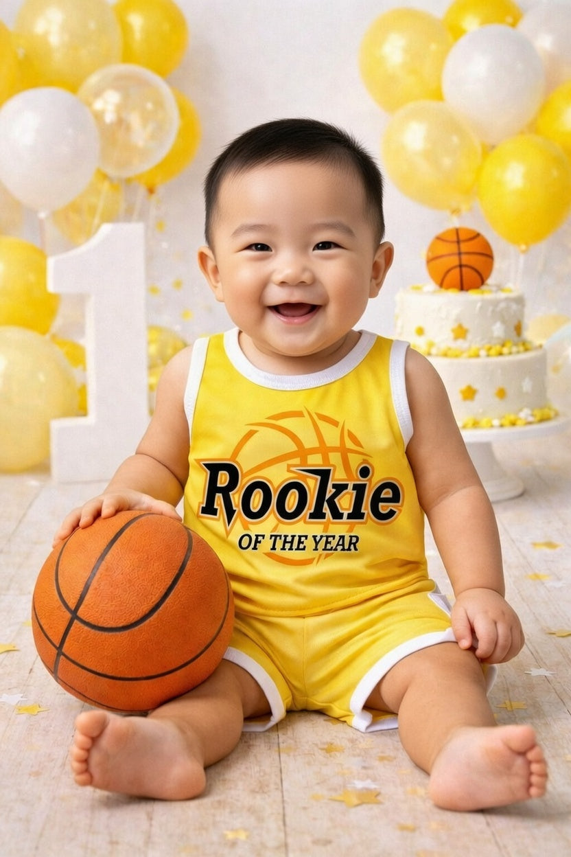 Personalized Rookie Of The Year Basketball Jersey, Custom Basketball Jersey and Shorts, Basketball Birthday Shirt, First Birthday Boy