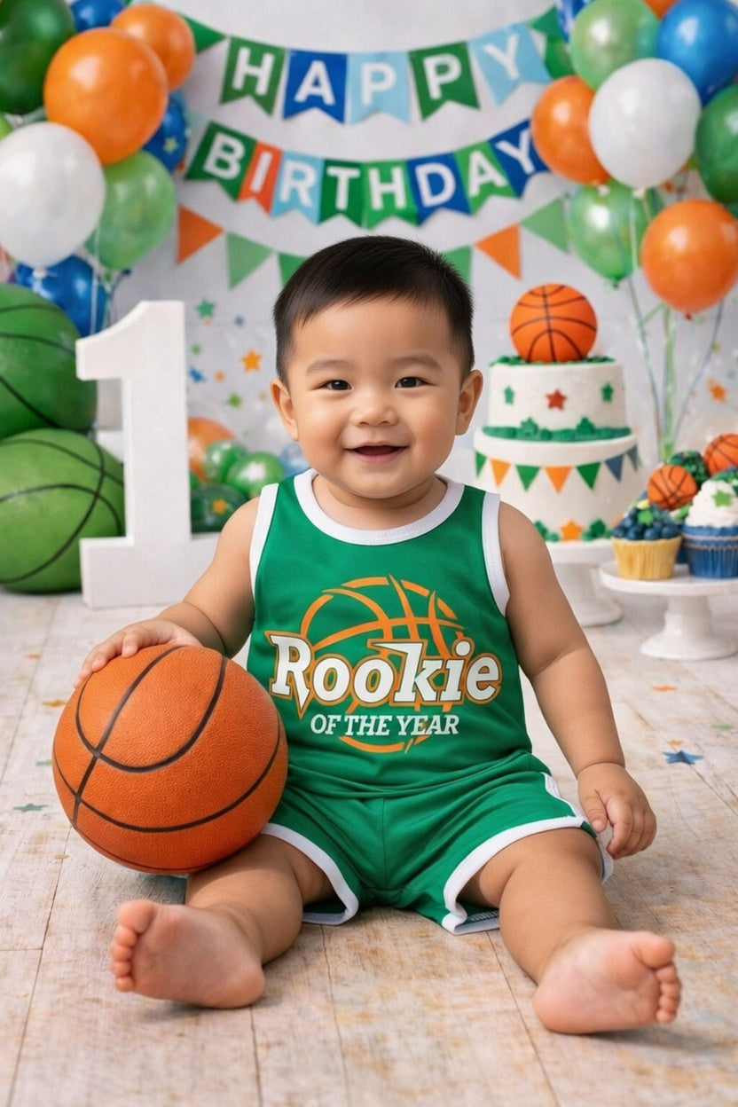 Personalized Rookie Of The Year Basketball Jersey, Custom Basketball Jersey and Shorts, Basketball Birthday Shirt, First Birthday Boy