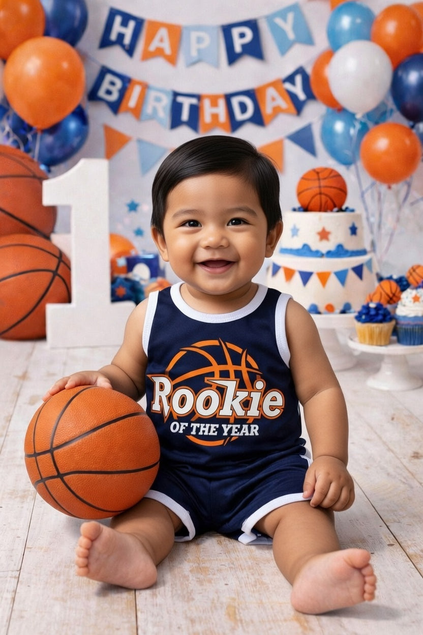 Personalized Rookie Of The Year Basketball Jersey, Custom Basketball Jersey and Shorts, Basketball Birthday Shirt, First Birthday Boy