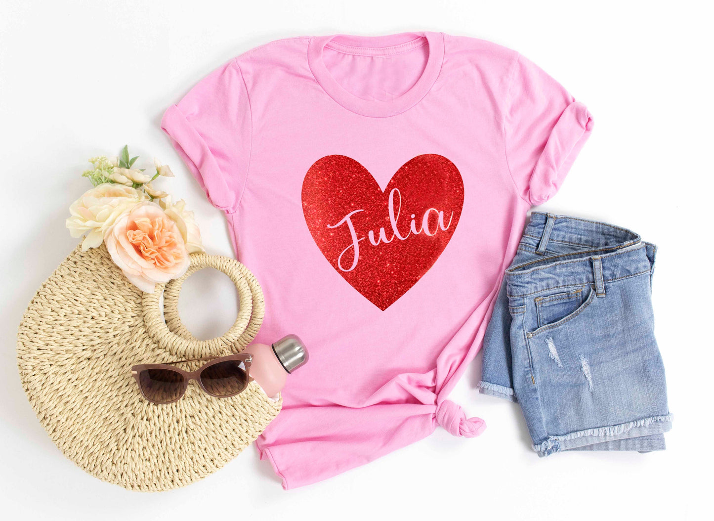 Girls Valentines Day Shirt, Personalized Valentine's T-shirt With Heart, Kid's Valentine T-shirt, Kid's Valentine's Gift, Glitter