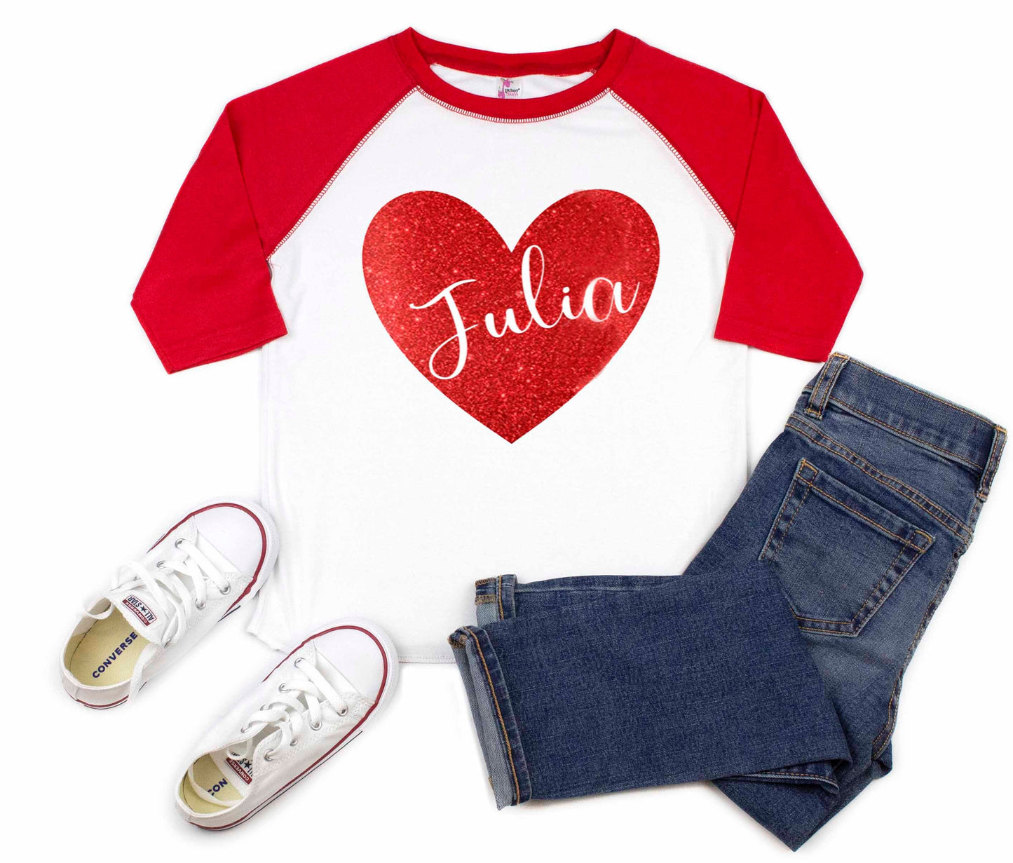 Girls Valentines Day Shirt, Personalized Valentine's T-shirt With Heart, Kid's Valentine T-shirt, Kid's Valentine's Gift, Glitter