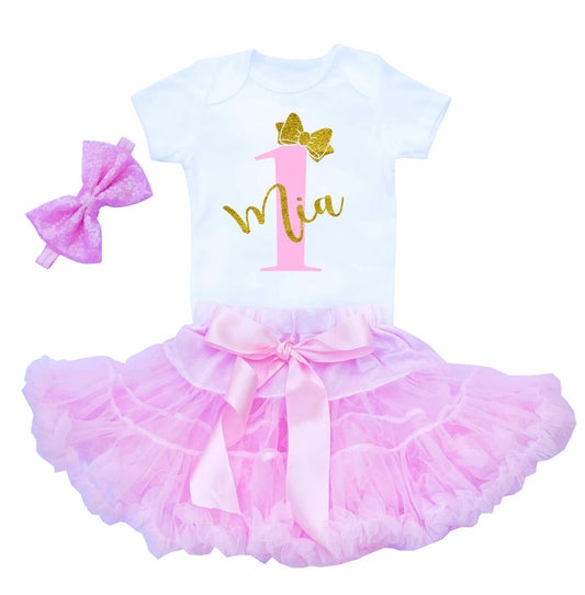 First Birthday Outfit, 1st Birthday Girl Outfit, Name with Glitter Gold, Cake Smash Tutu, 1st Birthday Outfit, Personalized